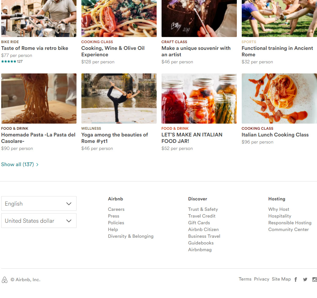 AirBnB website footer employing some of the best website footer design principles