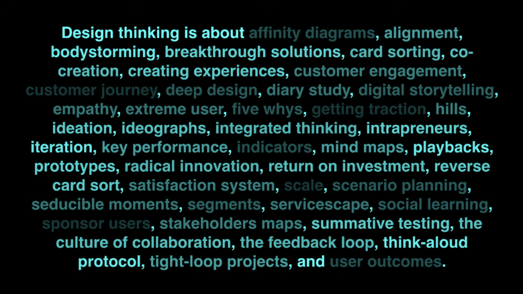 "Buzzwords" that are superficially associated with Design Thinking
