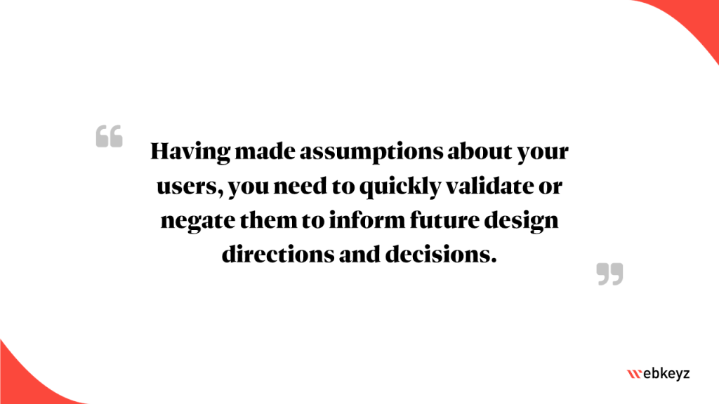 Highlight: Having made assumptions about your users, you need to quickly validate or negate them to inform future design directions and decisions.