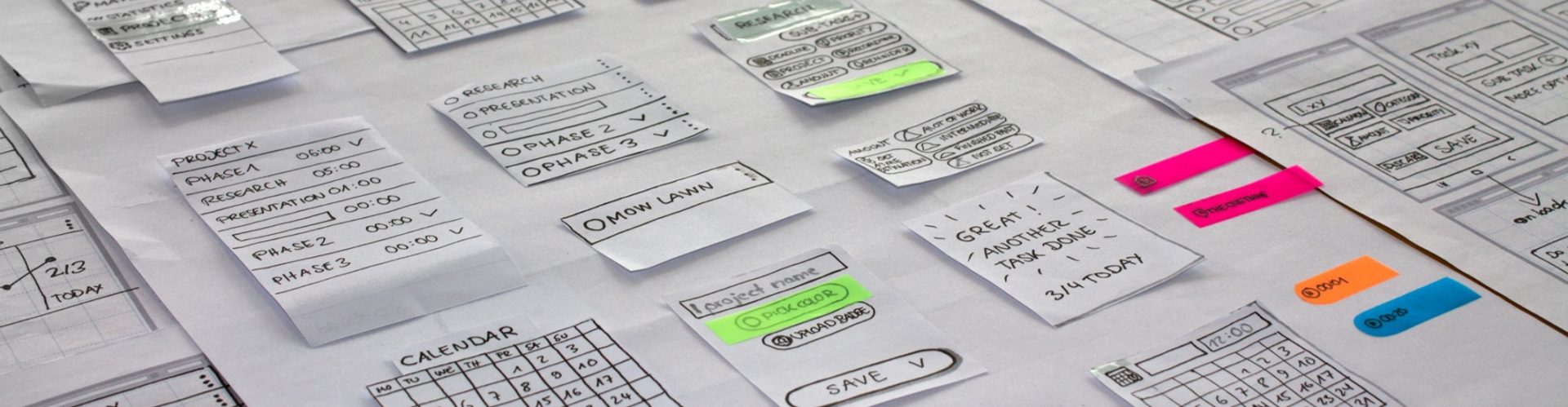 A depiction of paper prototyping for digital product design